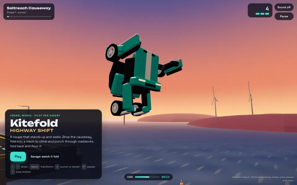 Transforming Mech Arcade: sample output